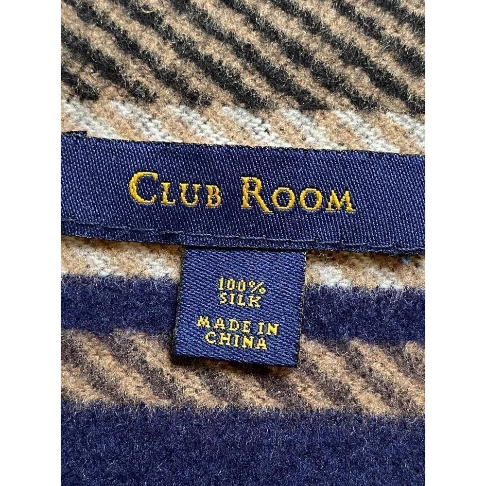 Club Room 100% Silk Scarf Navy Tartan Plaid Preppy Quiet Luxury Unisex